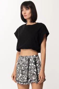 Gina T-shirt Crop con Punto Vita ArricciatoNERO