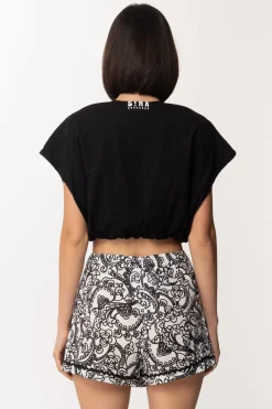 Gina T-shirt Crop con Punto Vita ArricciatoNERO