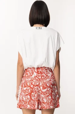 Gina T-shirt Crop con Punto Vita ArricciatoBIANCO