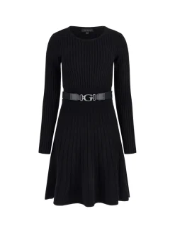Guess Abito In Maglia a Costine con CinturaJET BLACK A996