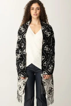 Guess Sciarpa con Stampa Logo e Frange DecorativeBLACK LOGO