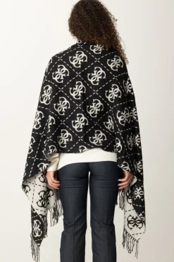 Guess Sciarpa con Stampa Logo e Frange DecorativeBLACK LOGO