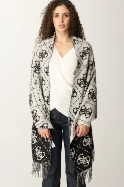 Guess Sciarpa con Stampa Logo e Frange DecorativeBLACK LOGO