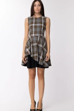 Imperial Imperial: Abito Mini Stampa Tartar Senza ManicheGRIGIO / GIALLO