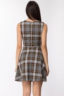 Imperial Imperial: Abito Mini Stampa Tartar Senza ManicheGRIGIO / GIALLO