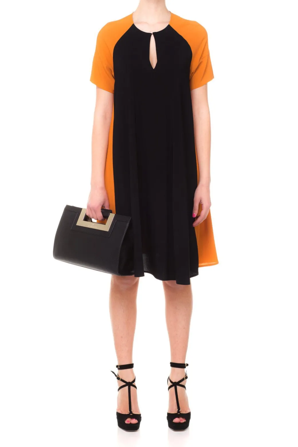 Jucca Jucca: Abito Bicolore Ampio Scollo a Goccia DavantiNERO/TERRA