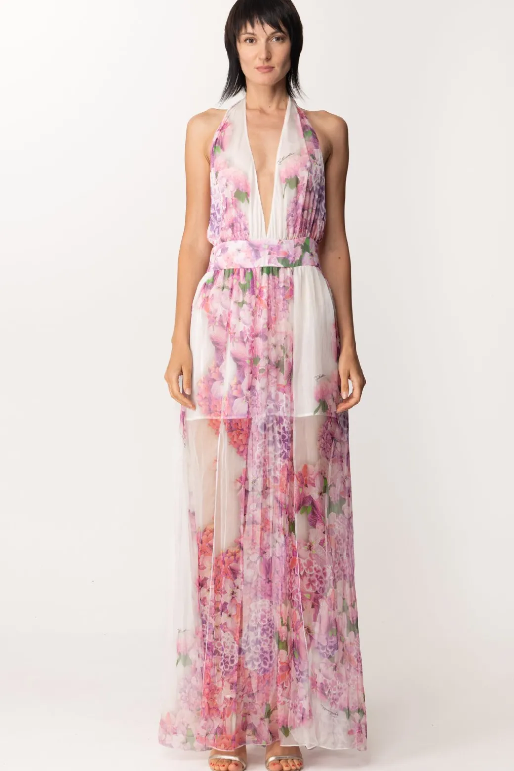 Just Cavalli Abito Lungo In Tulle Stampa FlorealeWHITE VARIANT