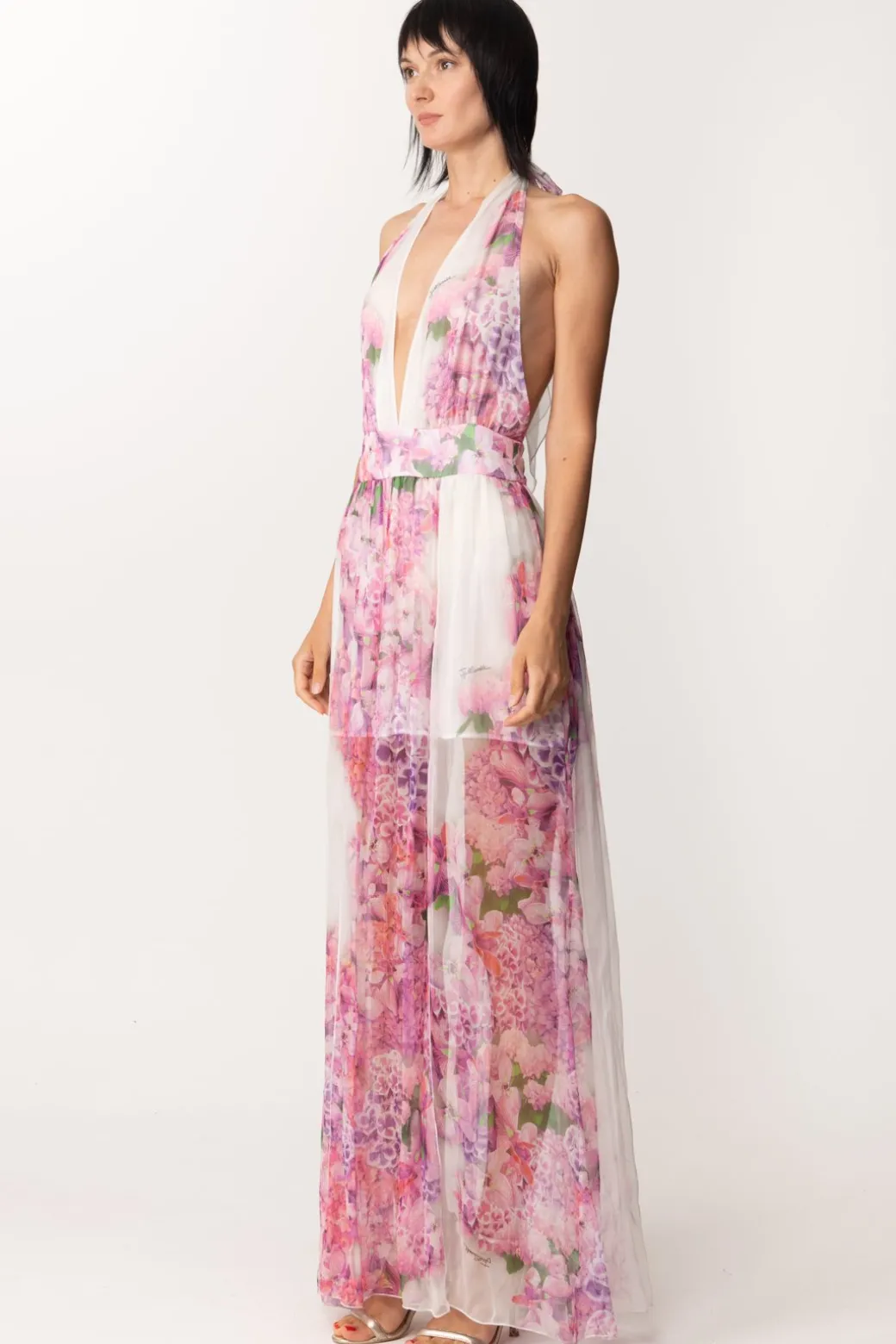 Just Cavalli Abito Lungo In Tulle Stampa FlorealeWHITE VARIANT