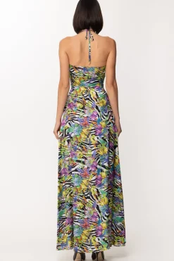 Just Cavalli Abito Lungo Stampato con Inserto ArricciatoBLACK