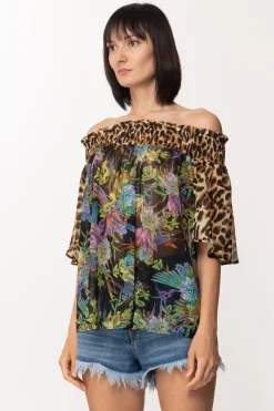 Just Cavalli Blusa Stampata con Scollo a BarcaBLACK