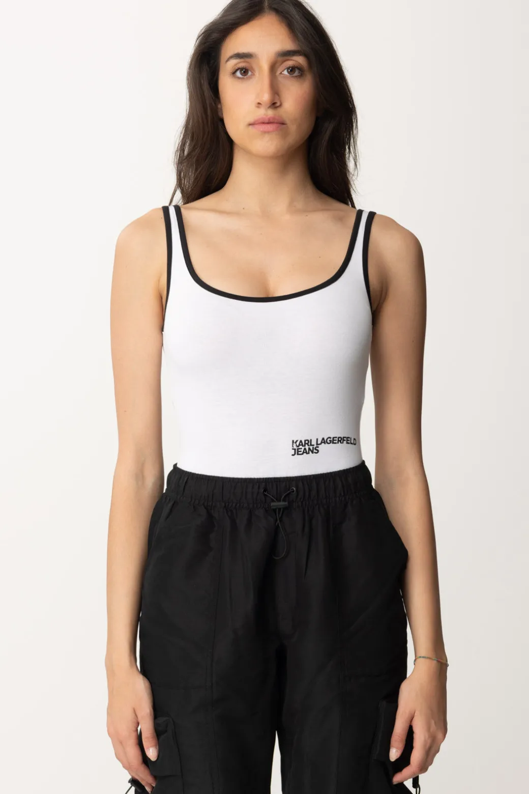 Karl Lagerfeld Body con Profili a ContrastoWHITE/BLACK