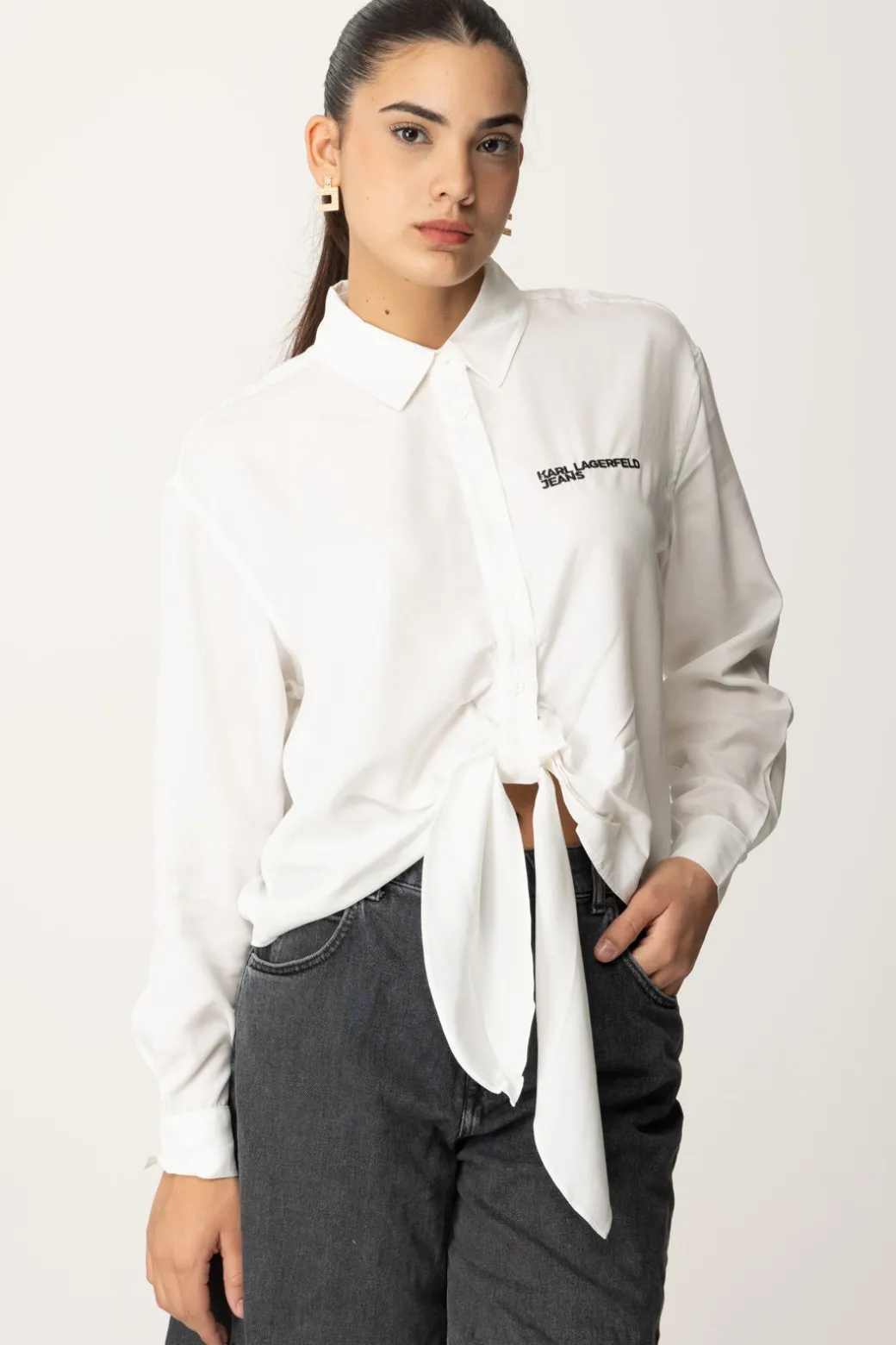 Karl Lagerfeld Camicia con Nodo FrontaleWHITE