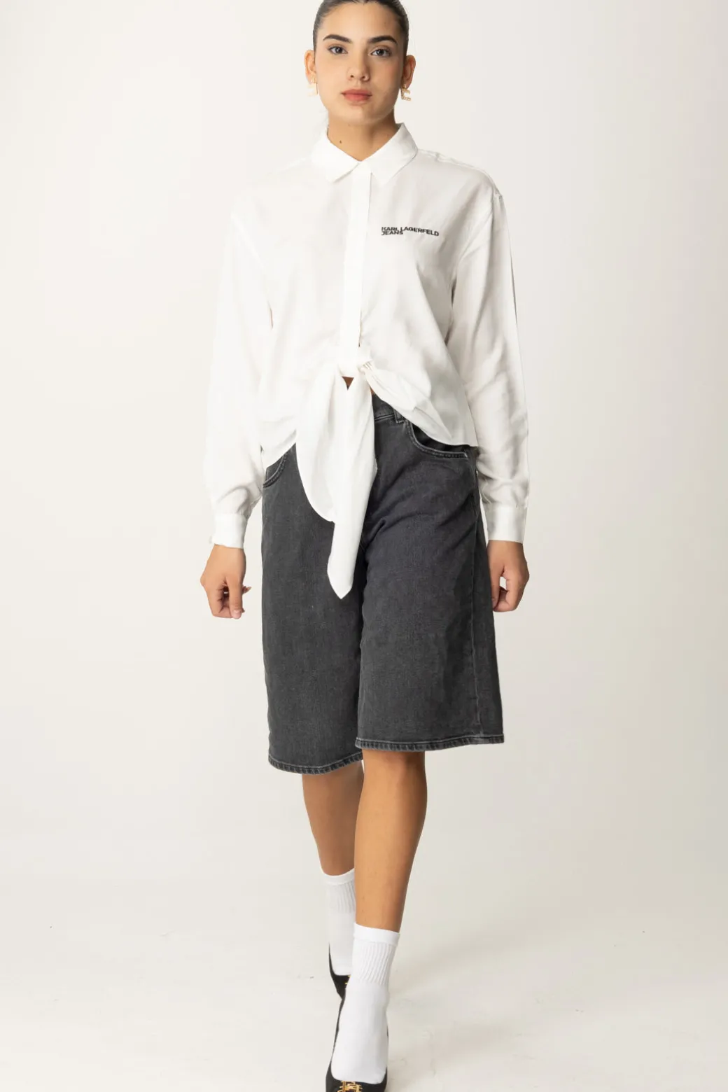 Karl Lagerfeld Camicia con Nodo FrontaleWHITE