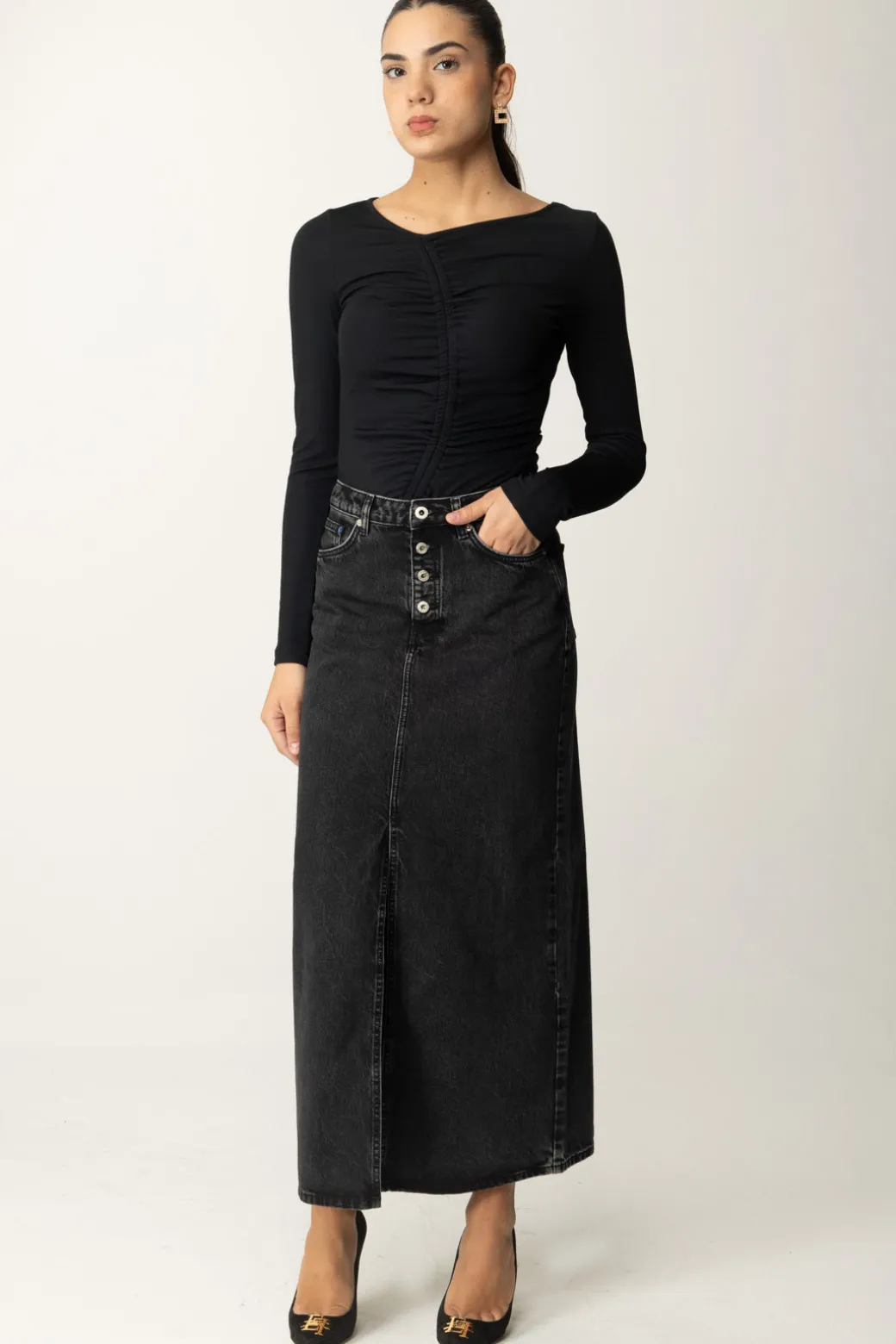 Karl Lagerfeld Gonna Midi In JeansWASHED WISER BLACK