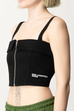 Karl Lagerfeld Top con Zip Frontale e LogoBLACK DENIM