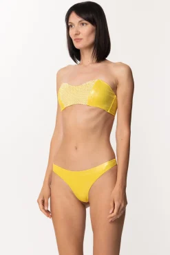 Mali Beachwear Bikini a Fascia con Inserto Di Rete e StrassGIALLO