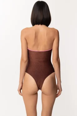 Mali Beachwear Costume Intero In Lurex con Cut-outBRONZO/FUCSIA