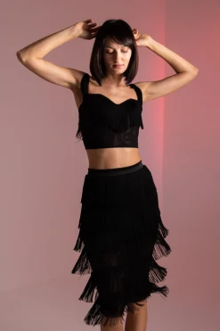 Mali Beachwear Gonna Midi con FrangeNERO