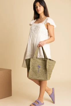 Manebi Squared Tote BagGREEN W LAV PALM