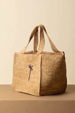 Manebi Squared Tote BagTAN W BROWN PALM