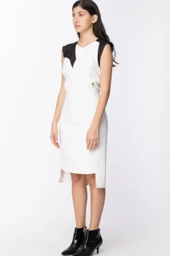 Mangano Abito Elegante Longuette con TrasparenzeOFFWHITE/NERO