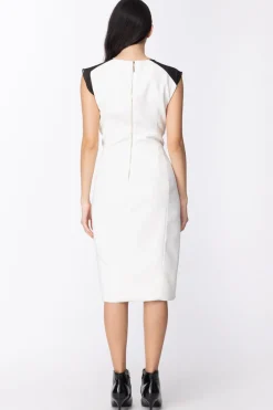 Mangano Abito Elegante Longuette con TrasparenzeOFFWHITE/NERO