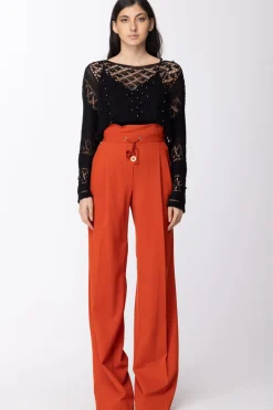 Mangano Angano: Pantalone Verlaine Vita Alta a Palazzo con Cintura e Frappine In VitaPUMPKIN