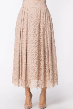 Mangano Gonna Longuette In Pizzo a Vita AltaOLD PINK