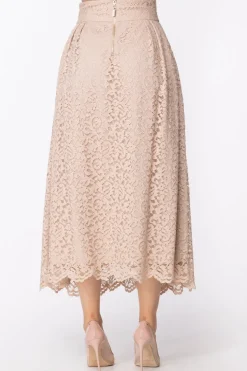 Mangano Gonna Longuette In Pizzo a Vita AltaOLD PINK