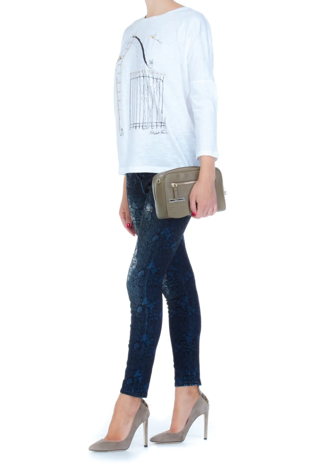 Mangano Jeans a Vita Alta Stampa FlorealeDENIM