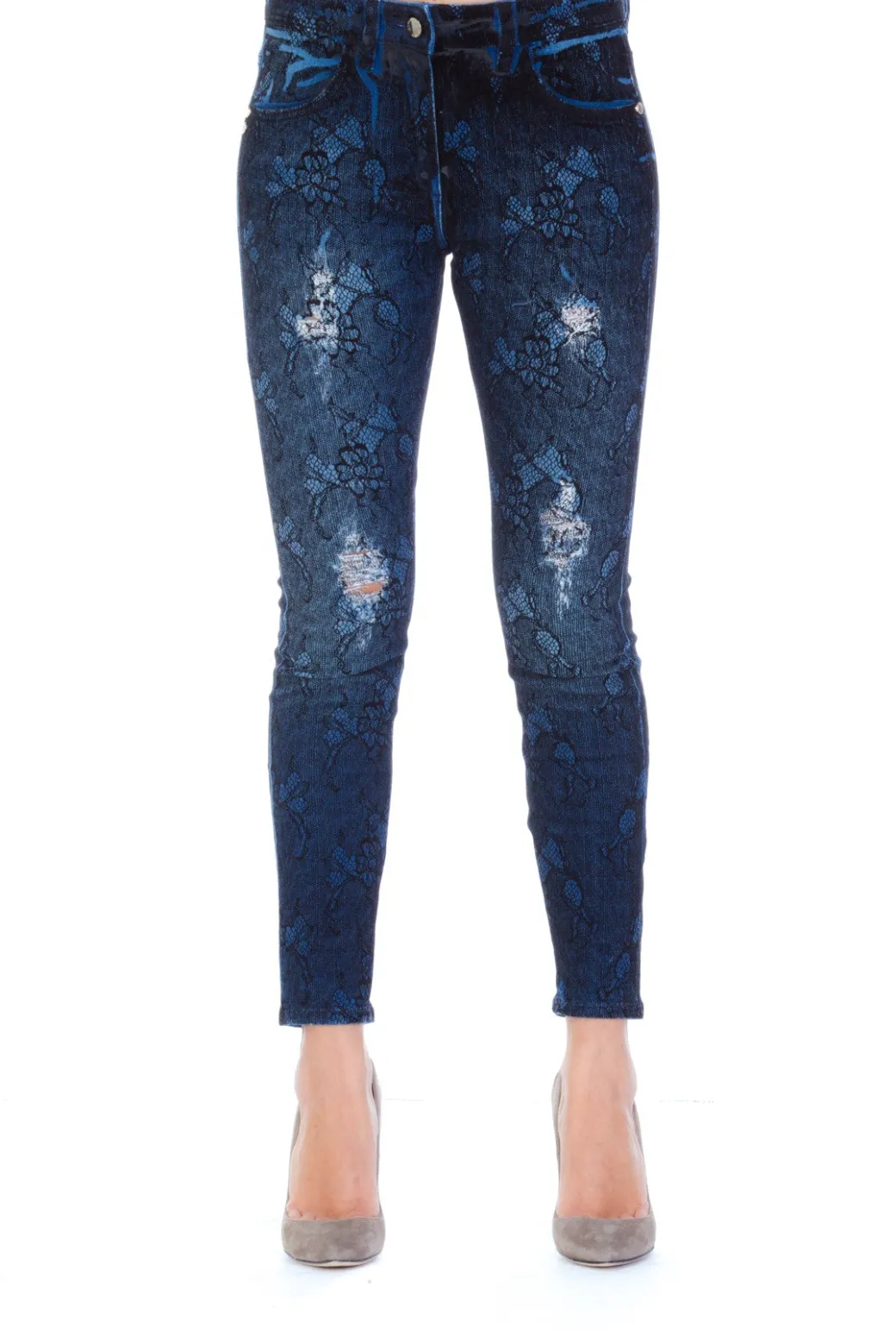 Mangano Jeans a Vita Alta Stampa FlorealeDENIM