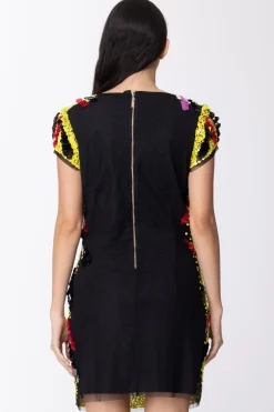 Mangano Mangano: Abito Eldridge Tunichetta con Manica Ad Aletta e Ricamo con Giochi Di PaillettesV.UNICA NE/OFF/ROSS/FUXIA/GIAL