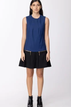 Mangano Mangano: Abito Mini Bicolore Senza Maniche con Zip DorataBLU/NERO