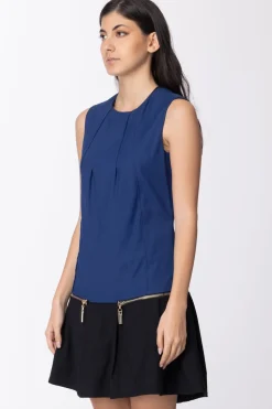 Mangano Mangano: Abito Mini Bicolore Senza Maniche con Zip DorataBLU/NERO