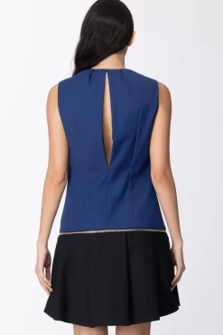Mangano Mangano: Abito Mini Bicolore Senza Maniche con Zip DorataBLU/NERO