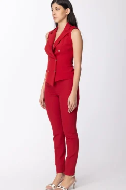 Mangano Mangano: Gilet Doppiopetto Schiena Nuda Dettagli Rouches Sulle SpalleBLOODY RED