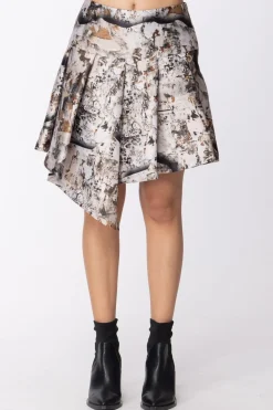 Mangano Mangano: Gonna Asimmetrica con Disegno Diagonale e Stampa Digitale WallSTAMPA WALL MANDORLA