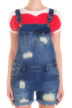 Mangano Mangano: Salopette Voltaire Corta In JeansDENIM