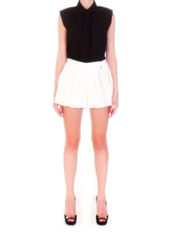 Mangano Mangano: Shortsin Pelle a Pieghe con Elastico In VitaBIANCO