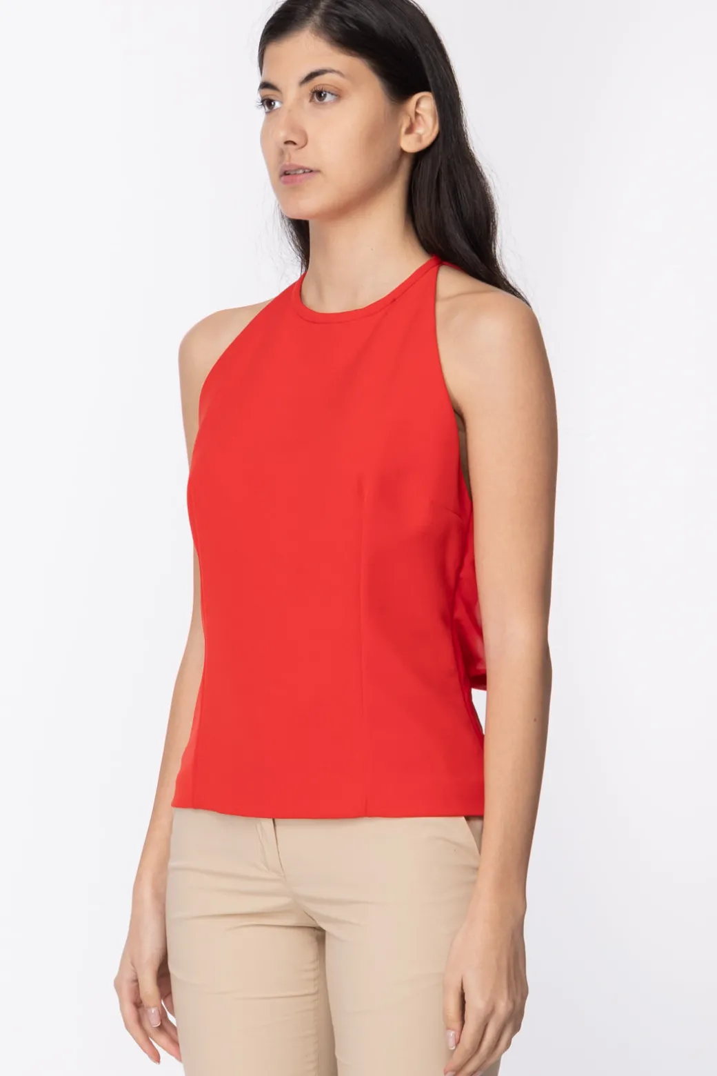 Mangano Mangano: Top Bay Top Slim Fit In Tessuto Tecnico Da Confezione con Scollo All'americanaROSSO