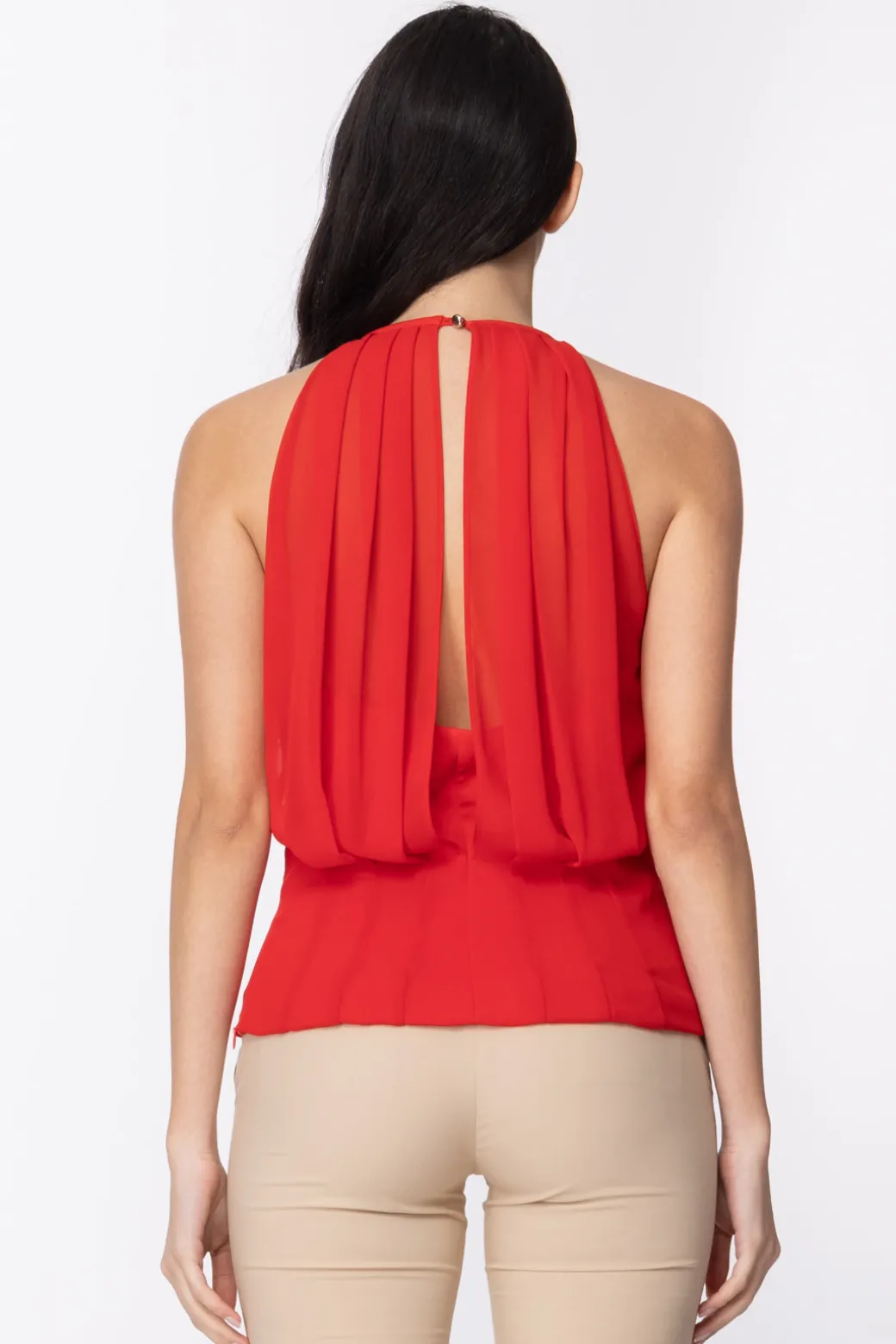 Mangano Mangano: Top Bay Top Slim Fit In Tessuto Tecnico Da Confezione con Scollo All'americanaROSSO