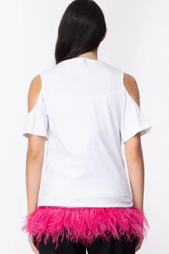 Mangano Mangano: T-shirt Etienne Over Mezza Manica Doppia Fila Di PiumeOFFWHITE