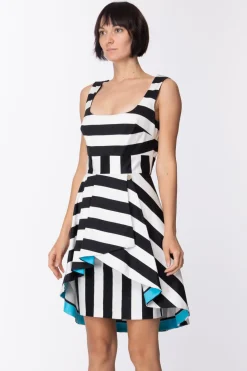 Mangano Mini Abito Asimmetrico a Maxi RigheNERO/OFFWHITE