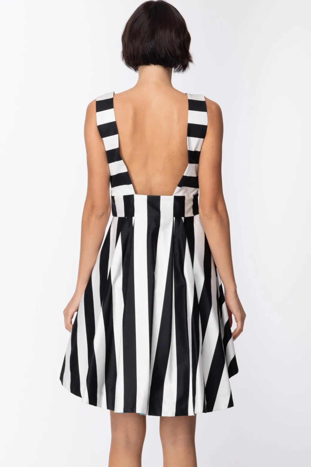 Mangano Mini Abito Asimmetrico a Maxi RigheNERO/OFFWHITE