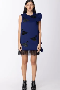 Mangano Mini Abito con Tulle e Ricami CignoBLUE ROYAL