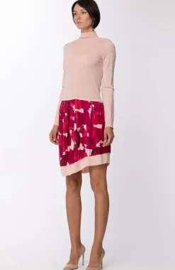 Manila Grace Abito a Lupetto In Maglia Sopra In Tessuto Gonna a Fantasia AsimmetricaFUCSIA