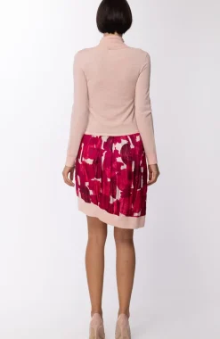 Manila Grace Abito a Lupetto In Maglia Sopra In Tessuto Gonna a Fantasia AsimmetricaFUCSIA