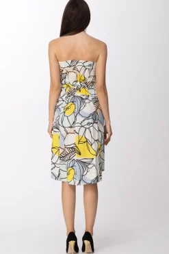 Manila Grace Abito Asimmetrico con Stampa Floreale e CinturaLIMONE