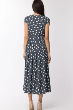 Manila Grace Abito Da Giorno Stampa Pois Maniche Corte Vestibilita AmpiaBLU NAVY