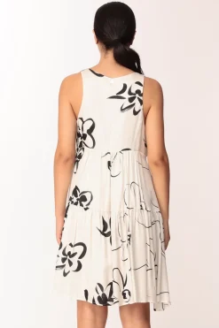 Manila Grace Abito Da Giorno Senza Maniche Scollo a V Fanrasia a Contrasto Taglio Sotto Il SenoOFF WHITE